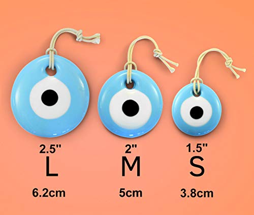 Ebsem Exclusive Edition Handmade Evil Eye Turkish Greek Glass Charm Decorative Ornament for Good Luck, Success and Protection (Light Blue, 2.5") - Image 4