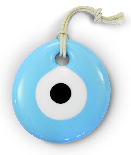 Ebsem Exclusive Edition Handmade Evil Eye Turkish Greek Glass Charm Decorative Ornament for Good Luck, Success and Protection (Light Blue, 2.5") - Image 1