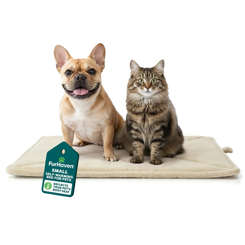 FurHaven ThermaNAP Self Warming Cat Mat Dog Bed for Crates with SelfWarming Technology for Cozy Rest Fully Machine Washable Small Plush Faux Fur Cream - Image 2