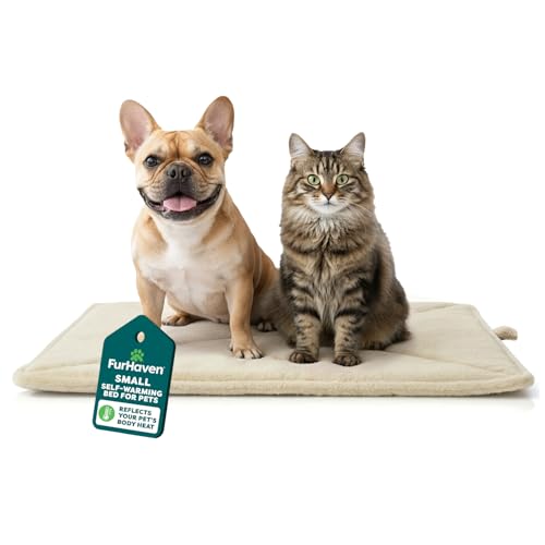 FurHaven ThermaNAP Self Warming Cat Mat Dog Bed for Crates with SelfWarming Technology for Cozy Rest Fully Machine Washable Small Plush Faux Fur Cream - Image 1