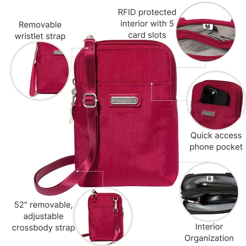 Baggallini Take Two RFID Bryant Crossbody - 5x7.25 Lightweight Small Phone Wallet Crossbody Bag - Nylon Travel Purse - Image 3
