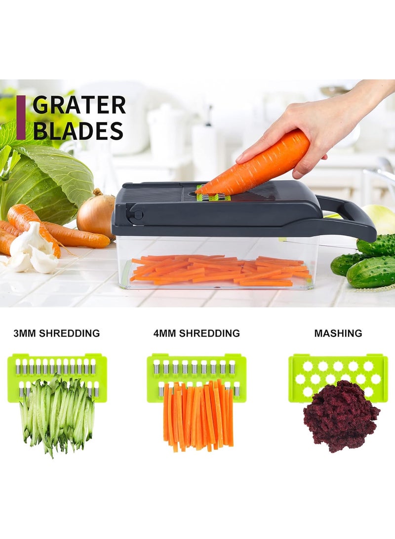 Genzy 16-in-1 Multifunctional Vegetable Chopper & Slicer – Food Cutter with 8 Interchangeable Blades, Onion & Garlic Dicer, Veggie Cutter with Storage Container, Essential Kitchen Tool - Image 4