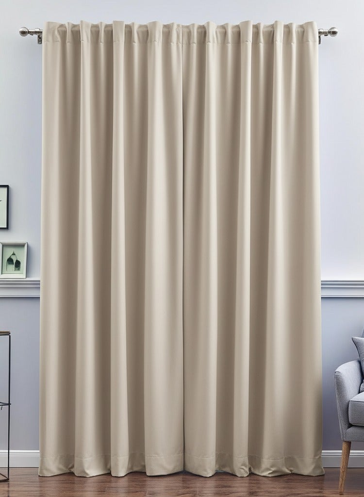 Curtains & Rods Flafy Luxury Blackout Curtains - Thermal Insulated Room Darkening Fabric - Smart Multi-Way Header for Three Hanging Options (300cm W × 280cm L, Beige) - Image 1