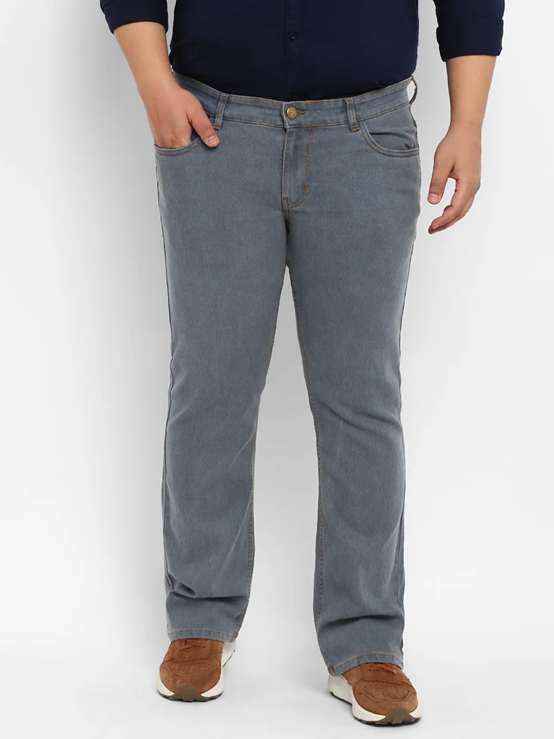 Urbano Plus Men's Light Grey Regular Fit Washed Denim Bootcut Jeans Stretchable