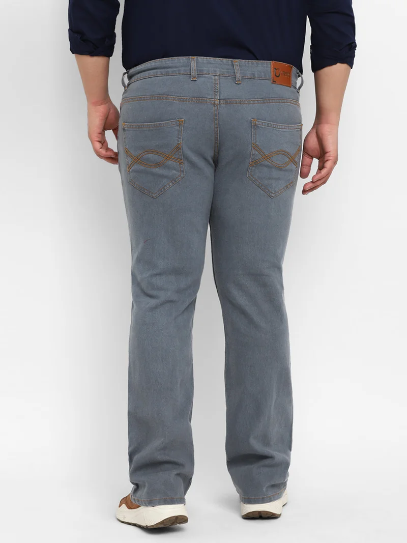 Urbano Fashion  Urbano Plus Men's Light Grey Regular Fit Washed Denim Bootcut Jeans Stretchable  | Best Price UAE
