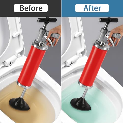 Olpchee Portable High Pressure Kinetic Toilet Plunger Air Drain Blaster Pump for Bath Toilets Bathroom Shower Kitchen Clogged Pipe (Red) - Image 3