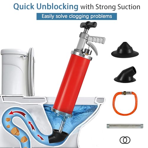 Olpchee Portable High Pressure Kinetic Toilet Plunger Air Drain Blaster Pump for Bath Toilets Bathroom Shower Kitchen Clogged Pipe (Red) - Image 2