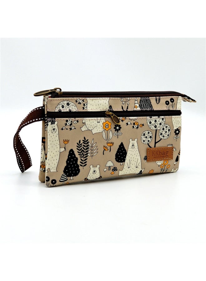 2023 Summer Cartoon Laminated Multi-Layer Clutch Bag Women's Hand Bag Hand Bag Full Wholesale-Color:Hand Bag Forest Bear-rice Ash  - Image 1
