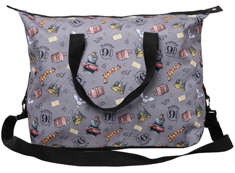 Harry Potter Tote Duffel Bag Hogwarts All Over Print Carry On Travel Grey - Image 2