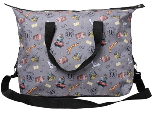 Harry Potter Tote Duffel Bag Hogwarts All Over Print Carry On Travel Grey - Image 1