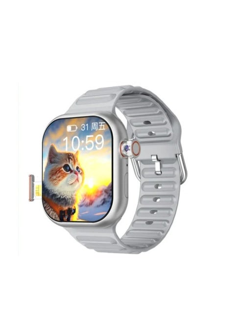 Modio ST12 Smart Watch 2.2 Inch Full Screen Display With 4G SIM card Support,HD reversible CAMERA 3 Pair Straps and Wireless Charger For Ladies and Gents (Silver)