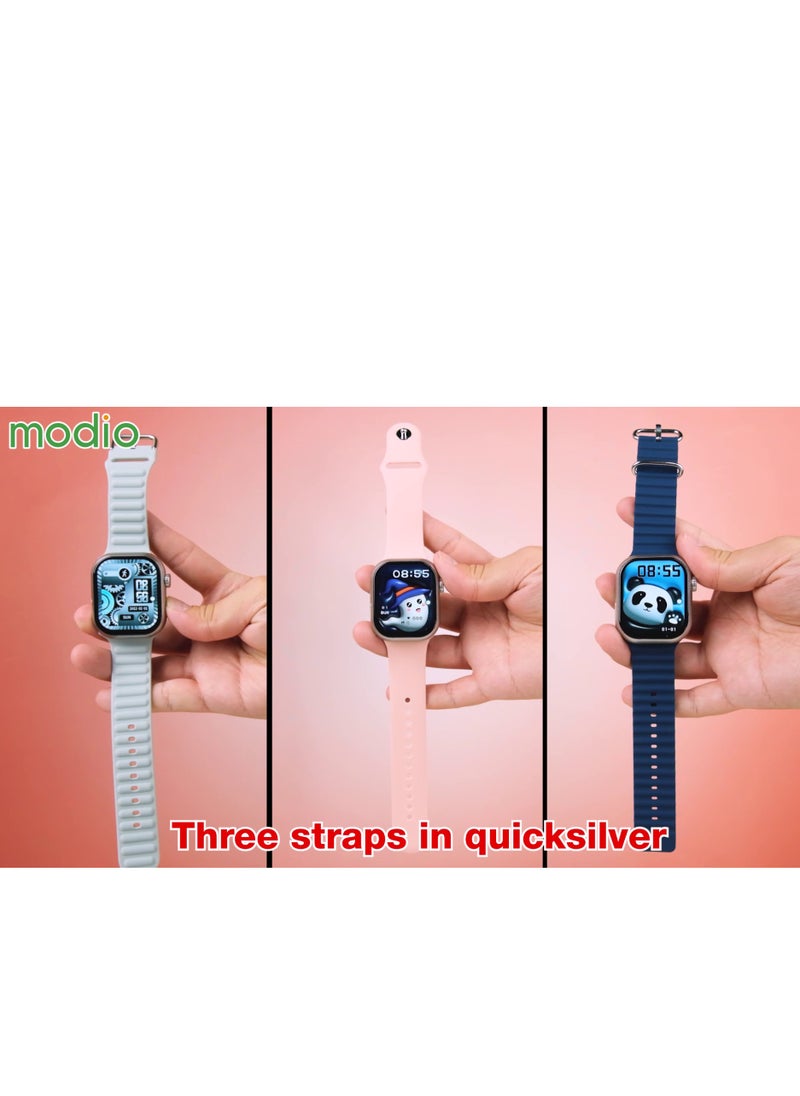 modio - Modio ST12 Smart Watch 2.2 Inch Full Screen Display With 4G SIM card Support,HD reversible CAMERA 3 Pair Straps and Wireless Charger For Ladies and Gents (Silver) - Image 1