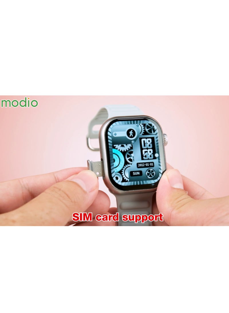 modio - Modio ST12 Smart Watch 2.2 Inch Full Screen Display With 4G SIM card Support,HD reversible CAMERA 3 Pair Straps and Wireless Charger For Ladies and Gents (Silver) - Image 1