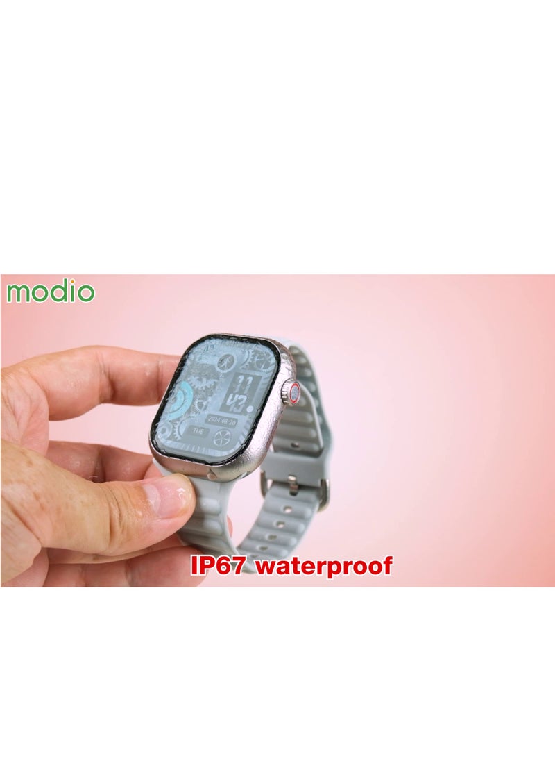 modio - Modio ST12 Smart Watch 2.2 Inch Full Screen Display With 4G SIM card Support,HD reversible CAMERA 3 Pair Straps and Wireless Charger For Ladies and Gents (Silver) - Image 1