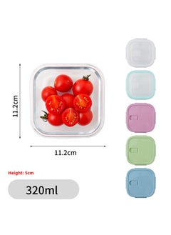 Generic Glass Lunch Box Bento Box Fresh-keeping Bowl Sealed Box Lunch Box Fresh-keeping Box Can Enter Microwave Glass Bowl Fruit Box-Specifications:Small Square 320ml-Color:Transparent Color  - Image 1