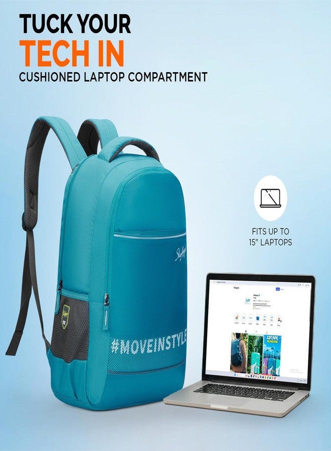 Skybags Dune Backpack | 25 Litre | Premium Diamond pattern fabric | Upto 17 inch Laptop Portection | 02 Compartment | For Office and Casual Unisex Men Women Boys Girls | Teal - Image 4