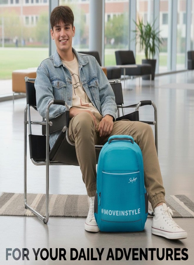 Skybags Dune Backpack | 25 Litre | Premium Diamond pattern fabric | Upto 17 inch Laptop Portection | 02 Compartment | For Office and Casual Unisex Men Women Boys Girls | Teal - Image 2
