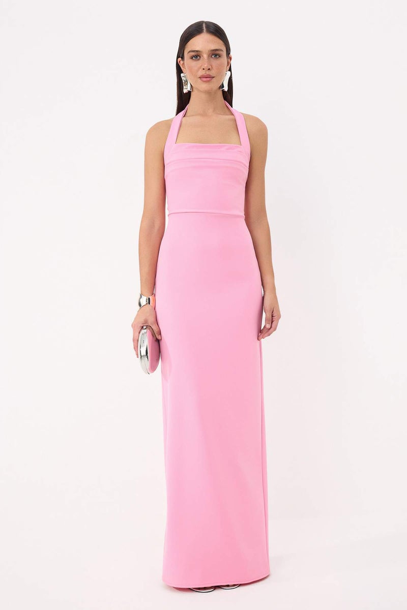 trendyol Light Pink Straight Bodycon Woven Finike Maxi Evening Dress & Graduation Gown - Image 1