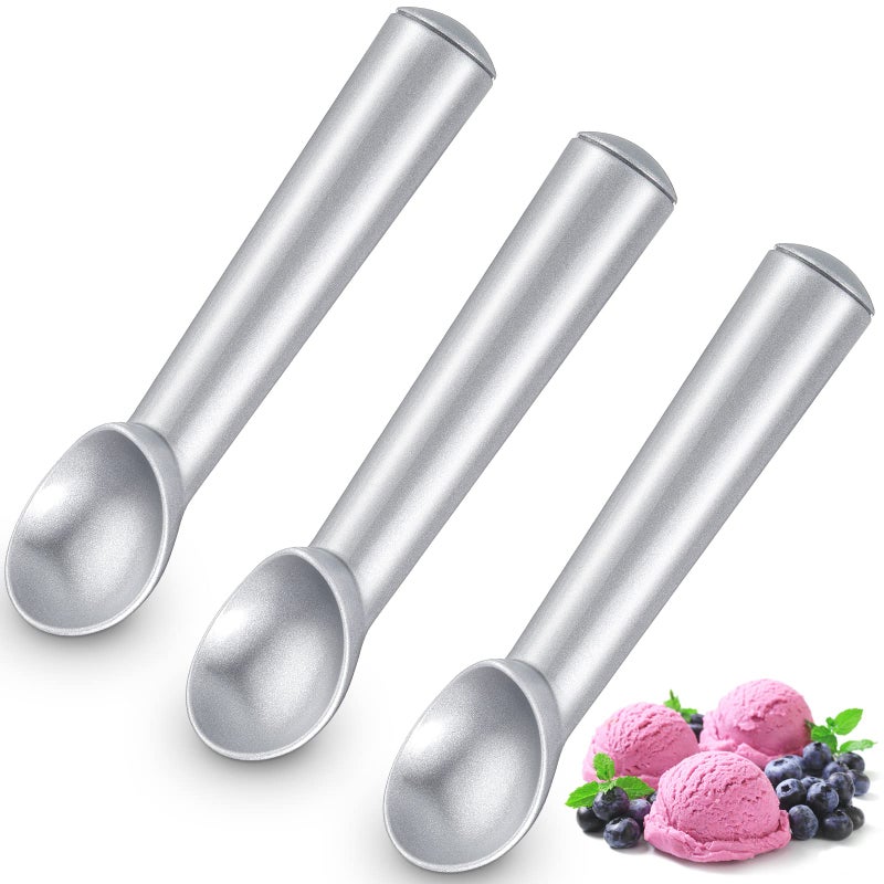 Suclain 3 Pieces Ice Cream Scoop 7 Inches Nonstick Anti Freeze Ice Cream Scooper with Comfort Handle Aluminum Alloy Design Professional Ice Cream Scoop Easy Clean for Gelato Cookie Sorbet Silver