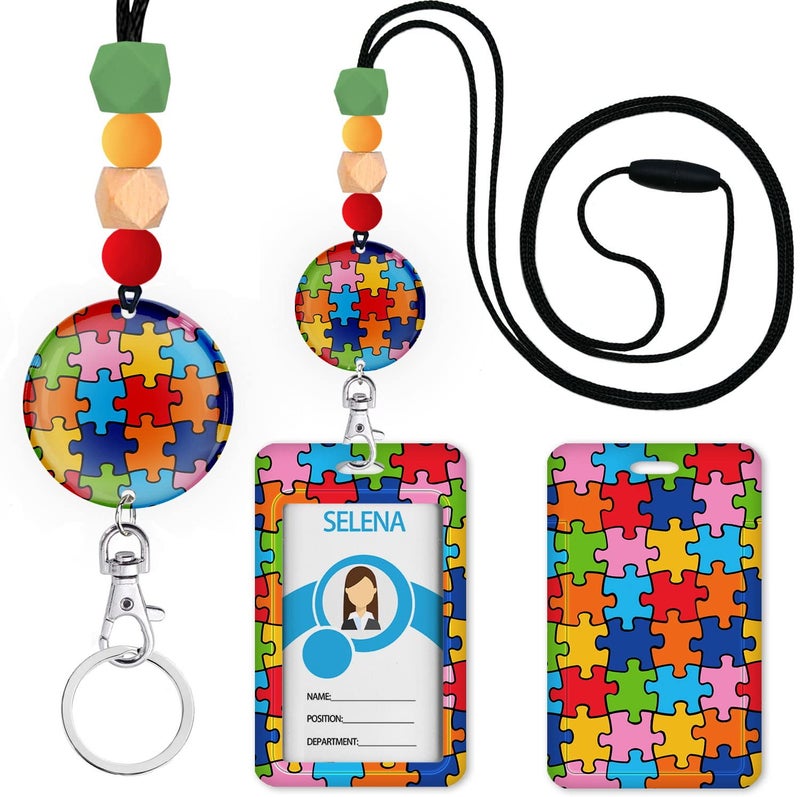 Mcapirivo Autism Awareness Teacher Lanyards for ID Badges and Keys, Cute Silicone Beaded Breakaway Lanyard for Women Nurses Educators School, Keychain with Name Tag Badge Holder - Image 1