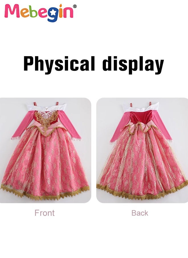 MEBEGIN Princess Aurora Costume with Stylish Design, Princess Dress Set with 3 Accessories, Fancy Elegant Princess Costumes for Girls, Fairy Tale Fancy Dress with Lace Cuffs and Gold Filigree, Suitable for Party, Birthday, Funfair, Stage Performance, Cosplay and Any Other Special Occasions  - Image 3