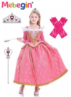 MEBEGIN Princess Aurora Costume with Stylish Design, Princess Dress Set with 3 Accessories, Fancy Elegant Princess Costumes for Girls, Fairy Tale Fancy Dress with Lace Cuffs and Gold Filigree, Suitable for Party, Birthday, Funfair, Stage Performance, Cosplay and Any Other Special Occasions  - Image 1