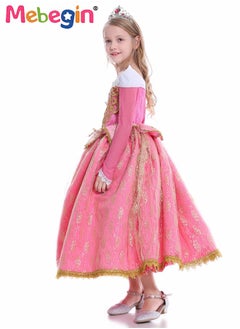 MEBEGIN Princess Aurora Costume with Stylish Design, Princess Dress Set with 3 Accessories, Fancy Elegant Princess Costumes for Girls, Fairy Tale Fancy Dress with Lace Cuffs and Gold Filigree, Suitable for Party, Birthday, Funfair, Stage Performance, Cosplay and Any Other Special Occasions  - Image 2