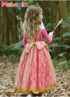 MEBEGIN Princess Aurora Costume with Stylish Design, Princess Dress Set with 3 Accessories, Fancy Elegant Princess Costumes for Girls, Fairy Tale Fancy Dress with Lace Cuffs and Gold Filigree, Suitable for Party, Birthday, Funfair, Stage Performance, Cosplay and Any Other Special Occasions  - Image 5