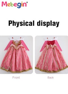 MEBEGIN Princess Aurora Costume with Stylish Design, Princess Dress Set with 3 Accessories, Fancy Elegant Princess Costumes for Girls, Fairy Tale Fancy Dress with Lace Cuffs and Gold Filigree, Suitable for Party, Birthday, Funfair, Stage Performance, Cosplay and Any Other Special Occasions  - Image 3