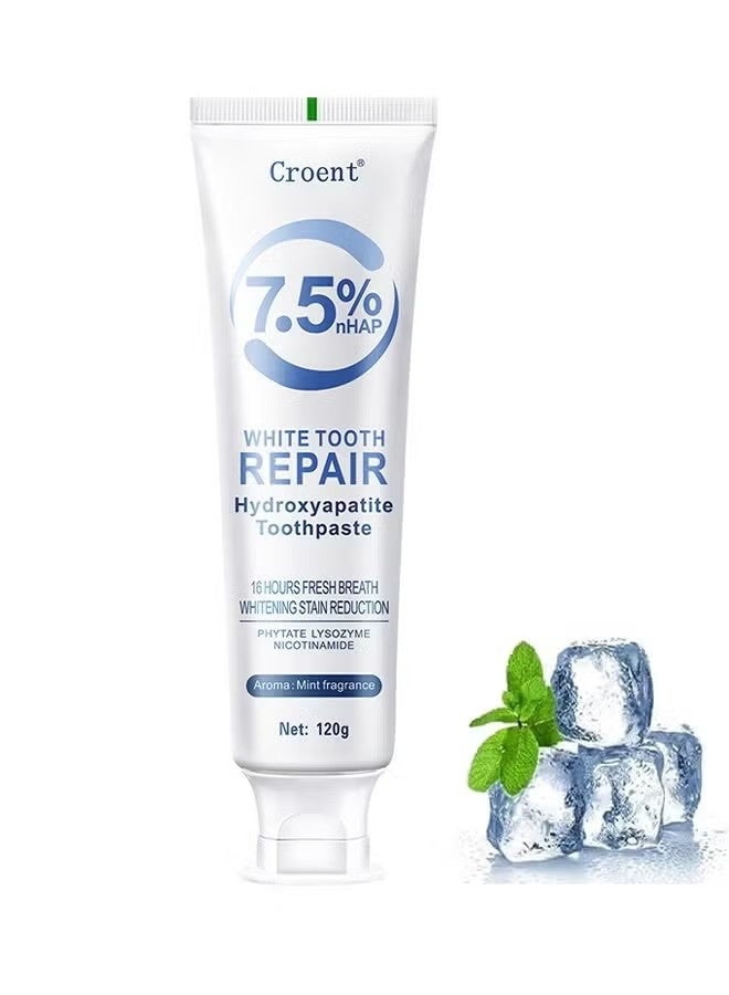 Croent Hydroxyapatite Toothpaste 7.5% Fluoride-Free Enamel Protection For Sensitive Teeth, Fresh Mint Flavor, Daily Use For Oral Care, 120G