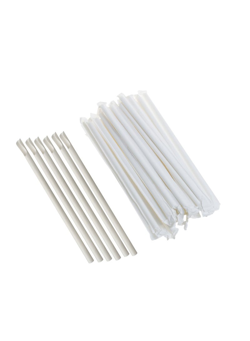 YASHTECH 8mm White Paper Straws Spoon-Cut Individually Wrapped Pack of 500 - Image 1