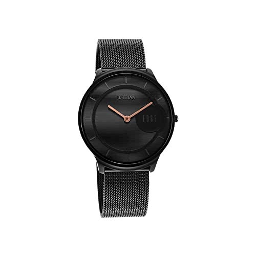 EDGE Titan Baseline Quartz Analog Black Dial Black Stainless Steel Strap Watch for Men - NT1843NM02 - Image 3