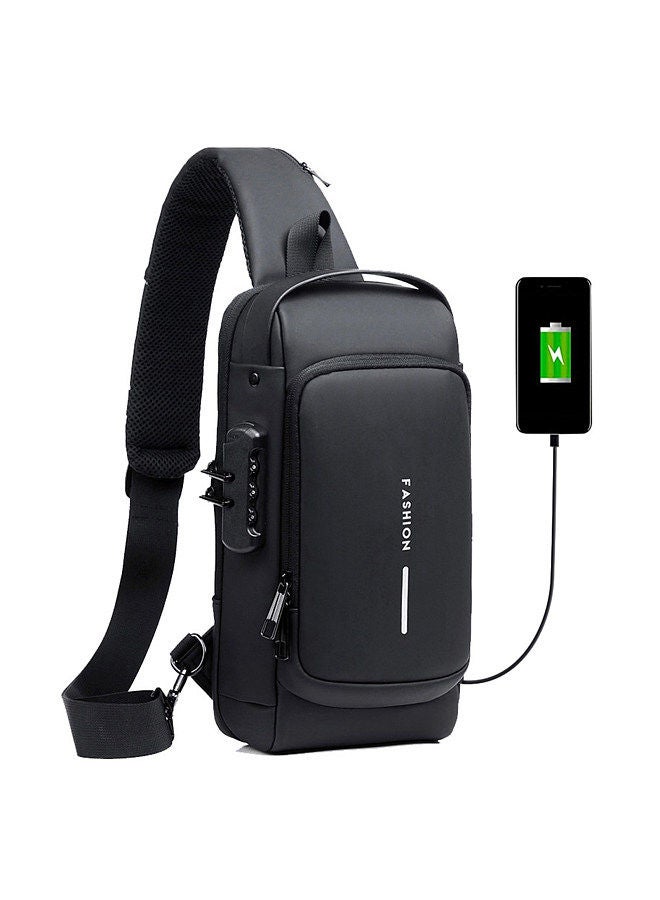 NIBEMINENT Men Sling Bag Pack with Lock Waterproof Anti-theft Chest USB Charging Port Shoulder - Image 1