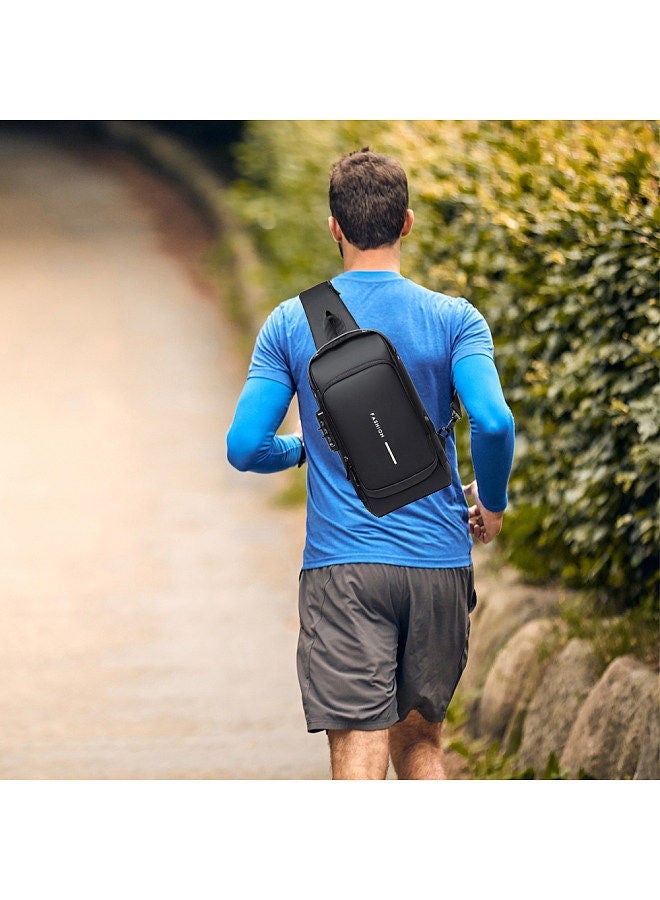 NIBEMINENT Men Sling Bag Pack with Lock Waterproof Anti-theft Chest USB Charging Port Shoulder - Image 3