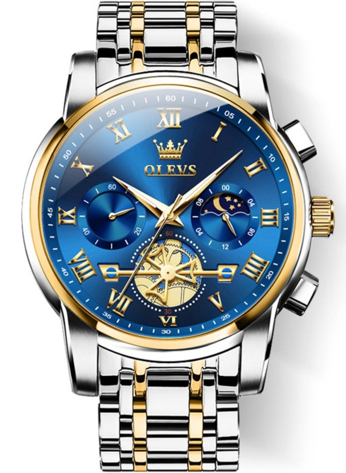 OLEVS Watches for Men Fashion Stainless Steel Quartz Chronograph Water Resistant Watch 42mm 2859 Gold and Silver - Image 1