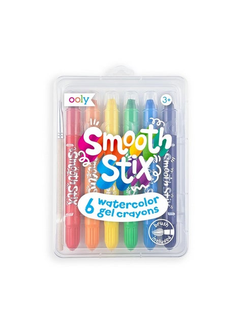 Smooth Stix Gel Crayons For Kids And Adults With Paint Brush Set Of 7 Watercolor Rainbow Crayons For Glass And Paper With Clear Plastic Crayon Case Easy To Clean Twist Up Gel Crayon Set