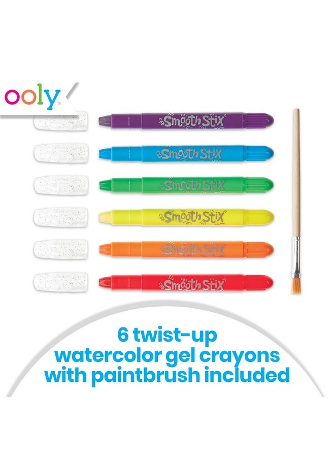Ooly - Smooth Stix Gel Crayons For Kids And Adults With Paint Brush Set Of 7 Watercolor Rainbow Crayons For Glass And Paper With Clear Plastic Crayon Case Easy To Clean Twist Up Gel Crayon Set - Image 1
