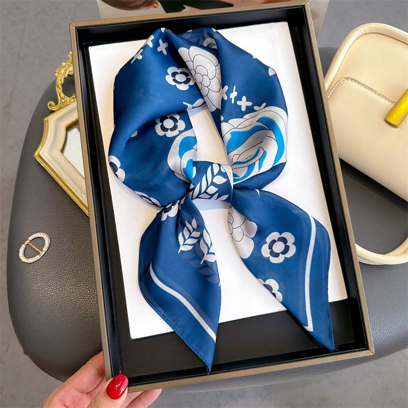 Spring and Summer Cartoon Cute Silk Scarf Small Square Silk 70cm Scarf Women's Korean Style Cat Hair Belt Decorative Headscarf  - Image 1