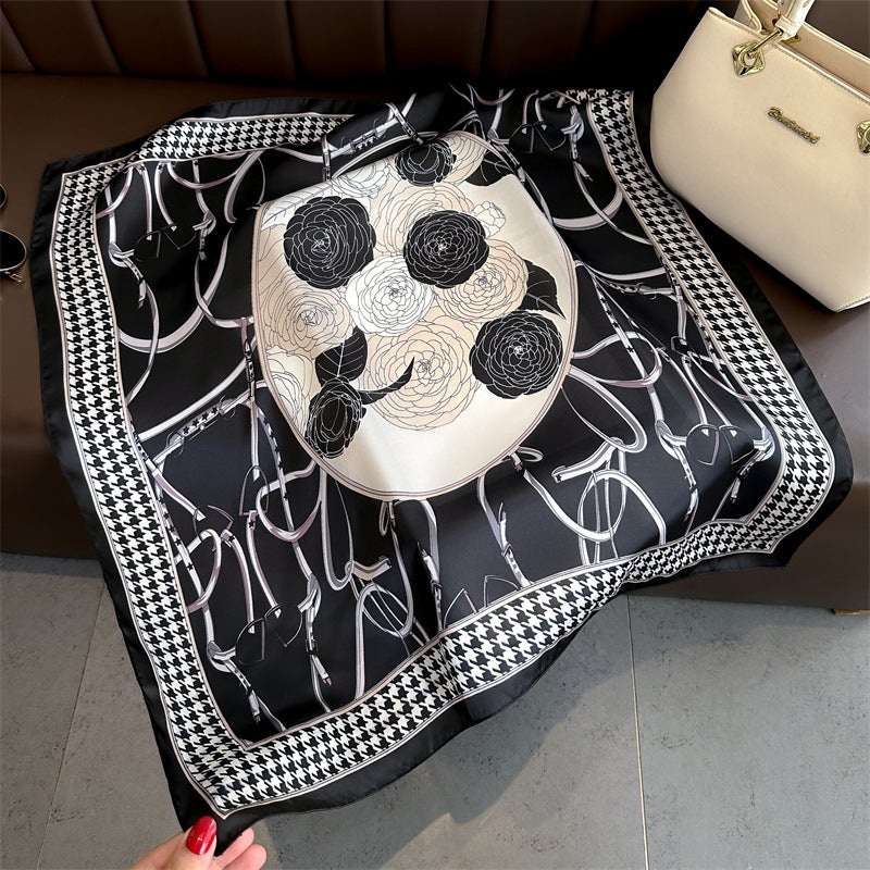 Spring and Summer Cartoon Cute Silk Scarf Small Square Silk 70cm Scarf Women's Korean Style Cat Hair Belt Decorative Headscarf  - Image 3