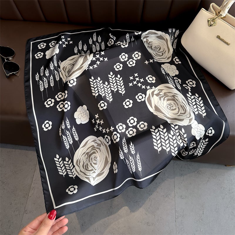 Spring and Summer Cartoon Cute Silk Scarf Small Square Silk 70cm Scarf Women's Korean Style Cat Hair Belt Decorative Headscarf  - Image 2