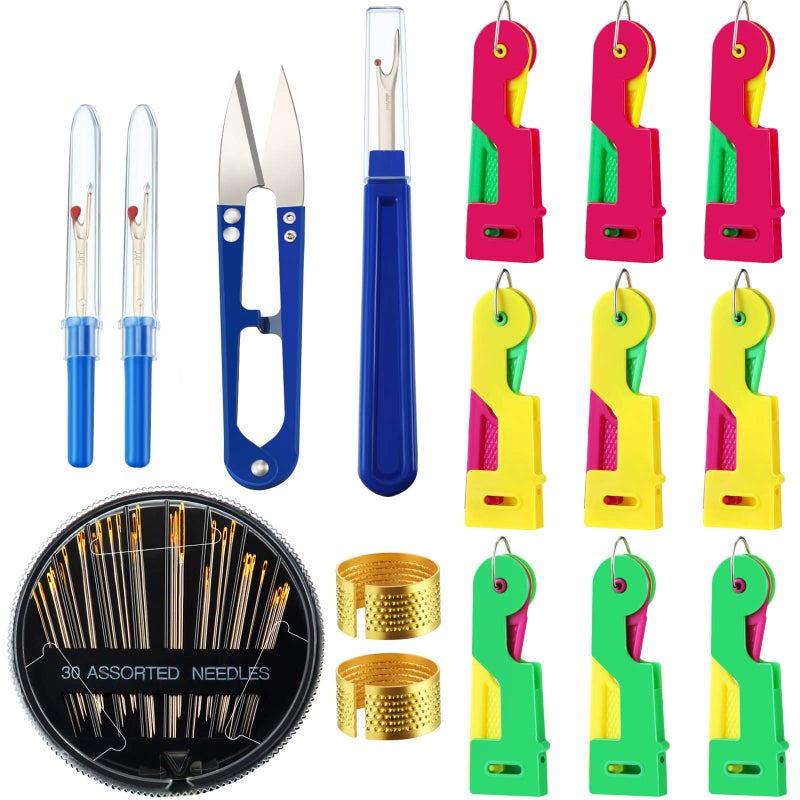 Mudder 46 Pieces Sewing Tools Kit Includes 9 Automatic Needle Threading Device 30 SelfThreading Needle 3 Seam Ripper 2 Thimble Sewing Scissor and Velvet Bag