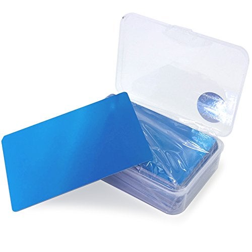 Ebamaz 100PCS Aluminum Alloy Metal Card Plate 3.4 X2.13X0.008 inch for Laser Engrave (Blue, Blank,Thin) - Image 1