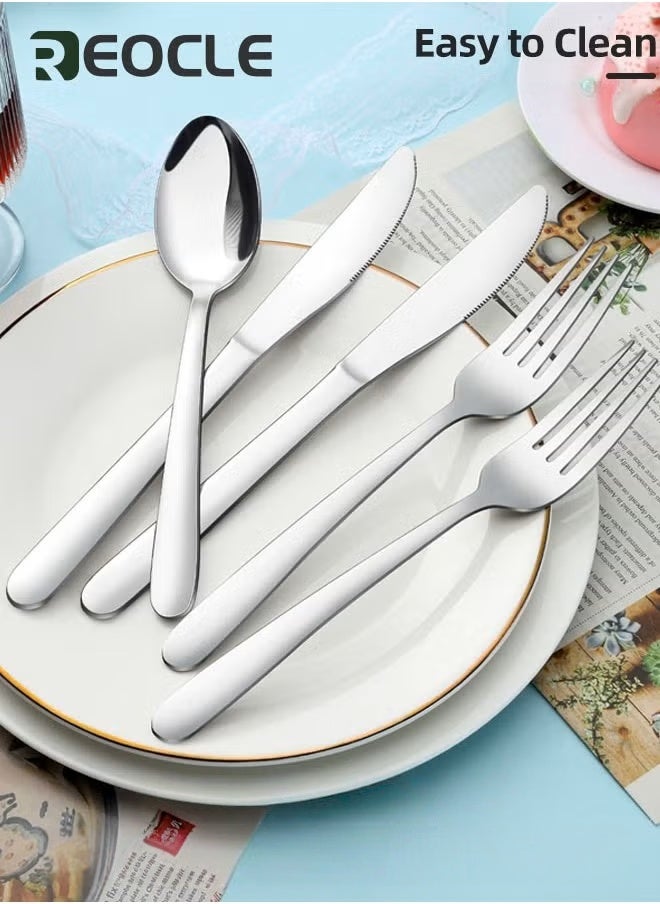 REOCLE Silverware Set Tableware 24 Pieces Flatware Set With Stand Stainless Steel Kitchen Utensils Set for 6 Guests Mirror Polished Cutlery Set Spoon and Fork Set Knife Silverware - Image 5