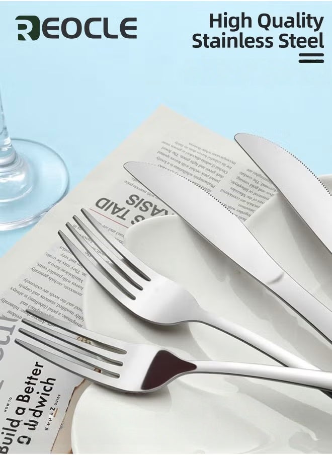 REOCLE Silverware Set Tableware 24 Pieces Flatware Set With Stand Stainless Steel Kitchen Utensils Set for 6 Guests Mirror Polished Cutlery Set Spoon and Fork Set Knife Silverware - Image 3