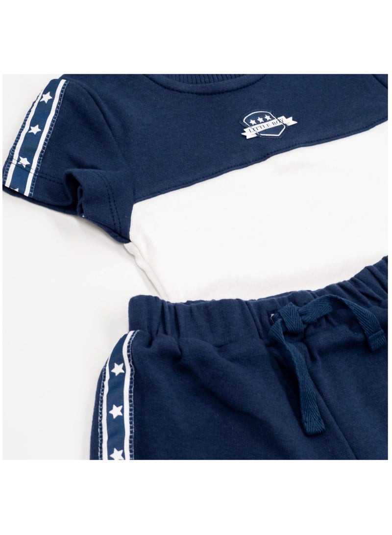 MOON 100% Cotton Polo T-shirt & pull on shorts 6-9M Blue - Navy Sports - Image 4