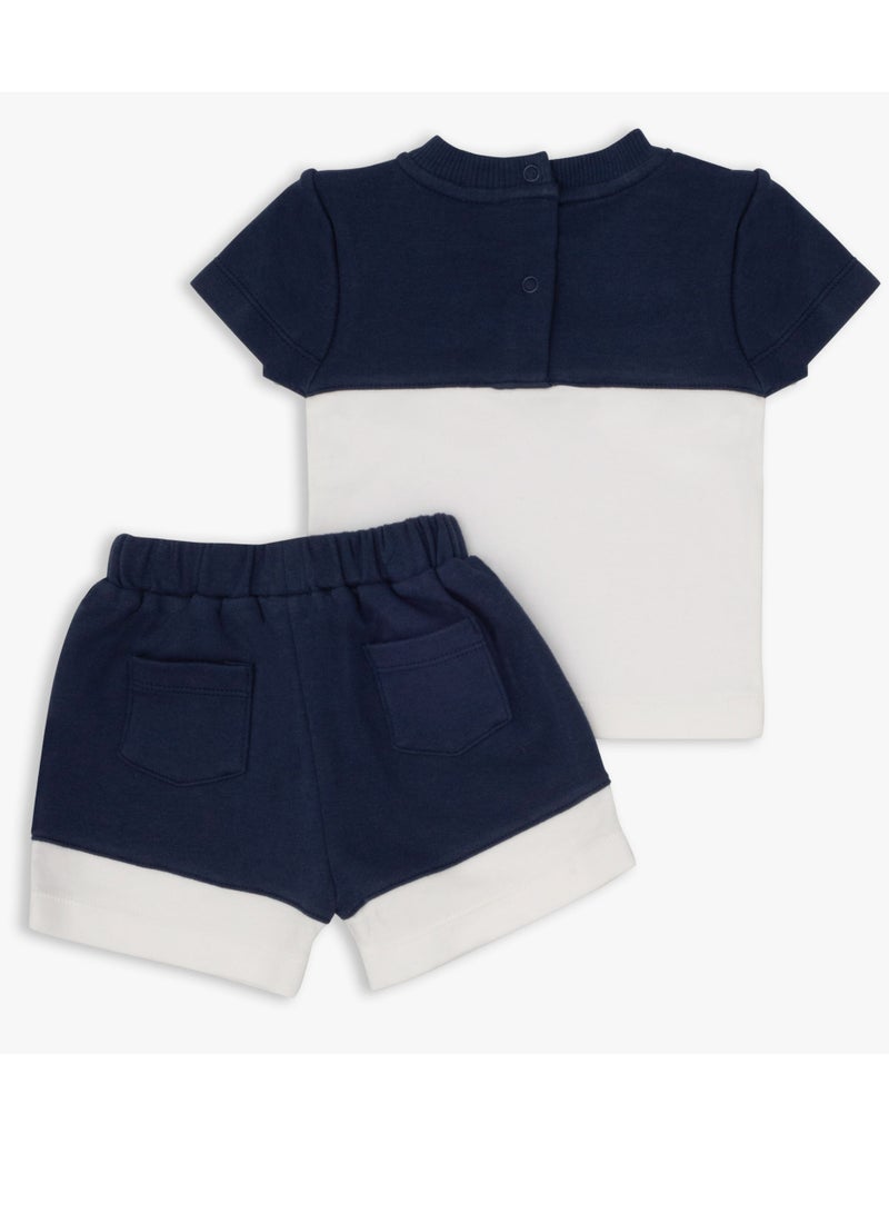 MOON 100% Cotton Polo T-shirt & pull on shorts 6-9M Blue - Navy Sports - Image 2
