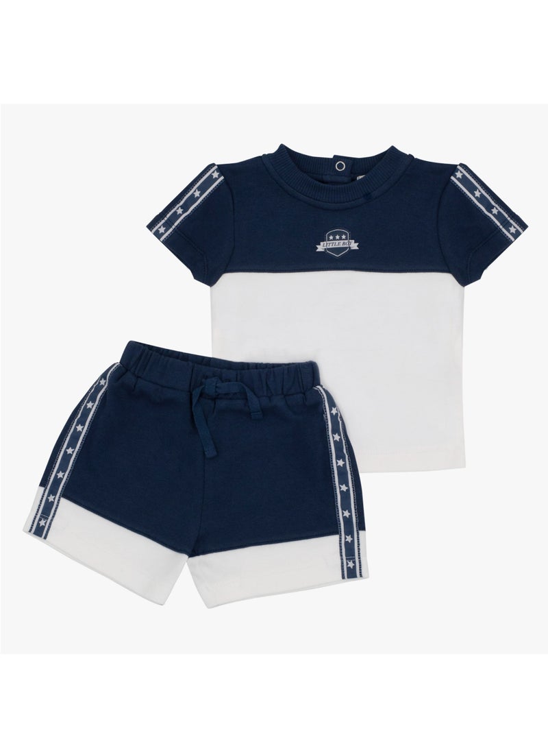 MOON 100% Cotton Polo T-shirt & pull on shorts 6-9M Blue - Navy Sports - Image 1