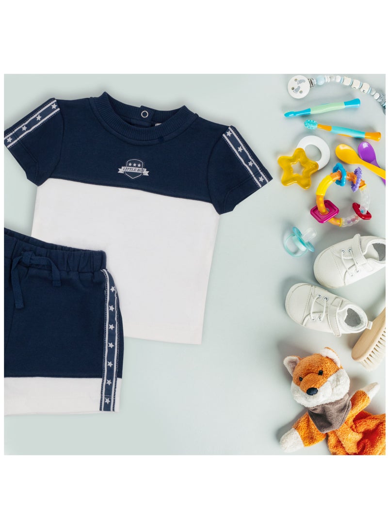MOON 100% Cotton Polo T-shirt & pull on shorts 6-9M Blue - Navy Sports - Image 5