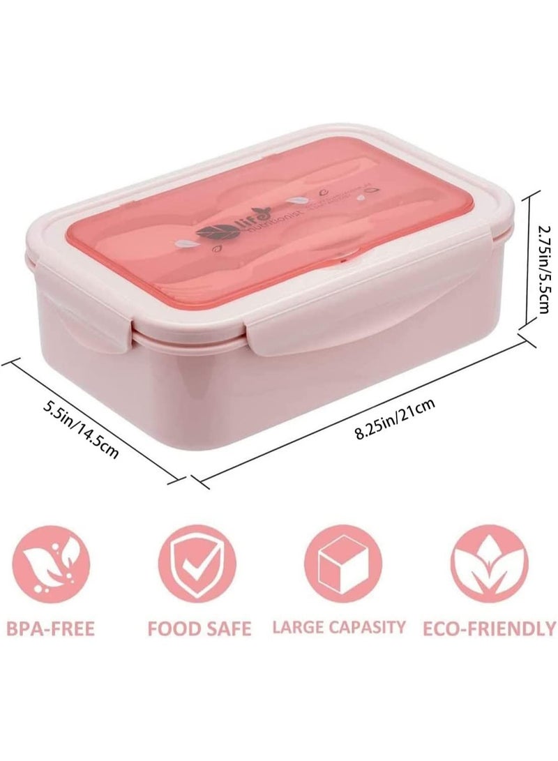 Arabest Lunch Box, 1400ml Leak Proof Insulated Lunch Box with Spoon and Fork, BPA Free, 3 Compartment Lunch Box, Suitable for Kids, Adults, Dining Out, Microwave and Dishwasher Safe (Pink) - Image 5