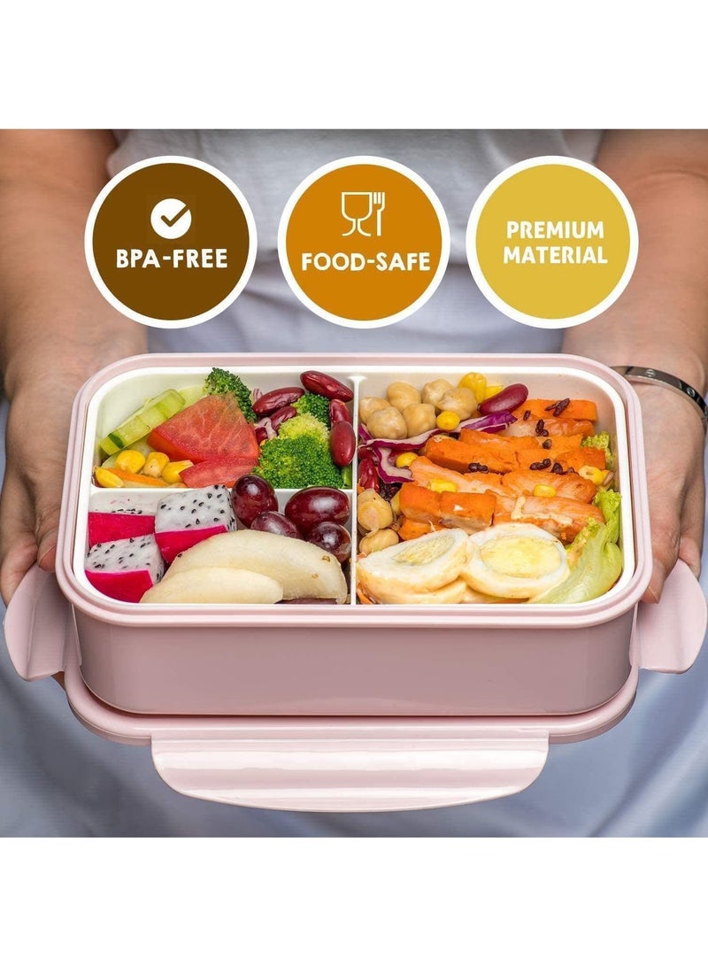 Arabest Lunch Box, 1400ml Leak Proof Insulated Lunch Box with Spoon and Fork, BPA Free, 3 Compartment Lunch Box, Suitable for Kids, Adults, Dining Out, Microwave and Dishwasher Safe (Pink) - Image 2